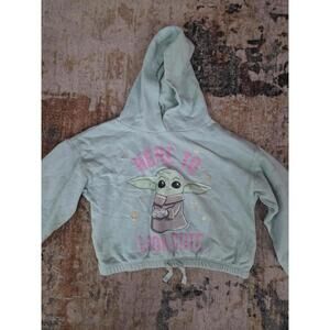 Star Wars Youth Medium Grogu Crop Hoodie Sweatshirt Mint Green Pink